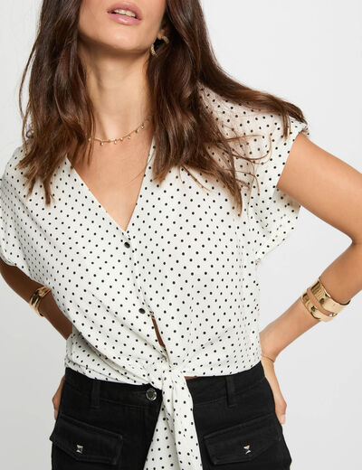 Cropped V-neck shirt white women