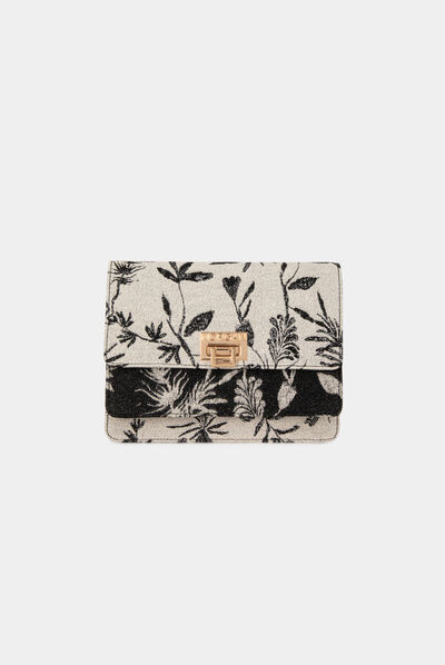Flap bag with vegetal print black ladies'