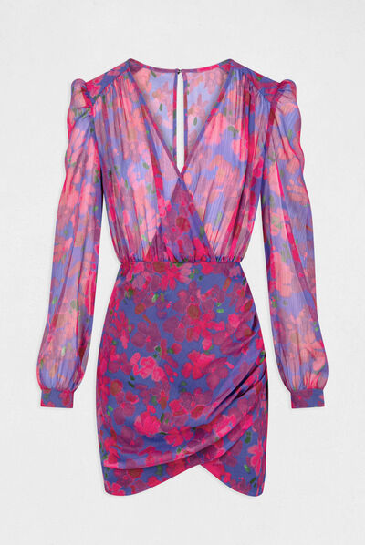 Draped fitted dress with floral print multico ladies'