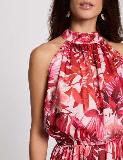 Satin dress with high neck multicolor women