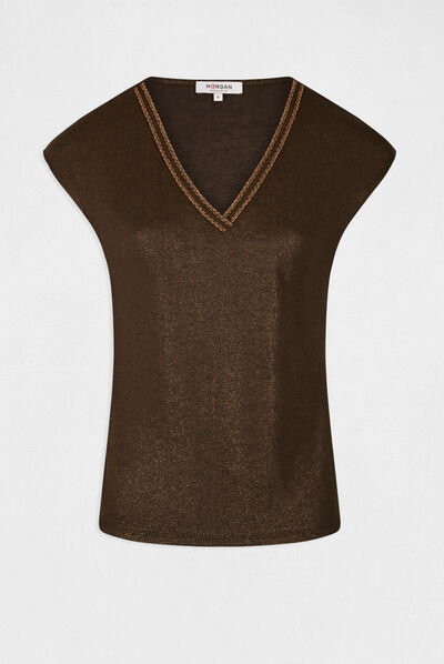 Short-sleeved t-shirt jewelled details khaki green ladies'