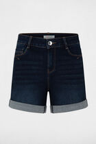 Straight denim shorts raw denim women