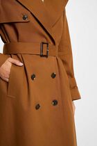Long trench coat with tailored collar cognac brown women