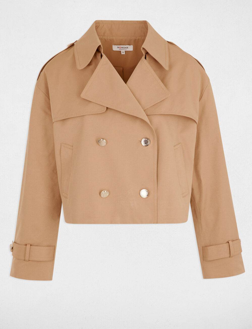 Buttoned short trenchcoat camel women