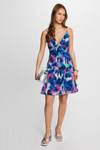 Robe courte trapèze imprimée multico femme