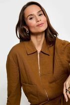 Pleated oversized jacket camel women