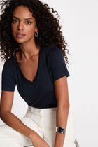 Fitted v-neck t-shirt navy blue women