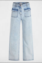 High-waisted wide leg jeans bleach denim women