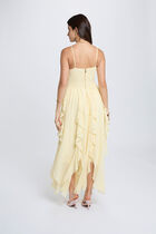 Long dress with V-neck pastel yellow women