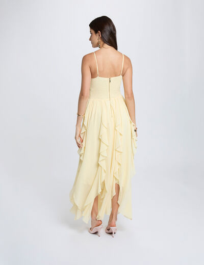 Long dress with V-neck pastel yellow women