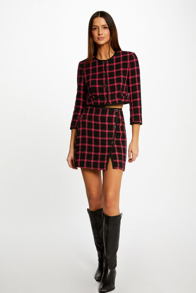 Checked wrap skirt black ladies'