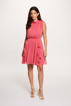 Short dress with high neck antique pink women