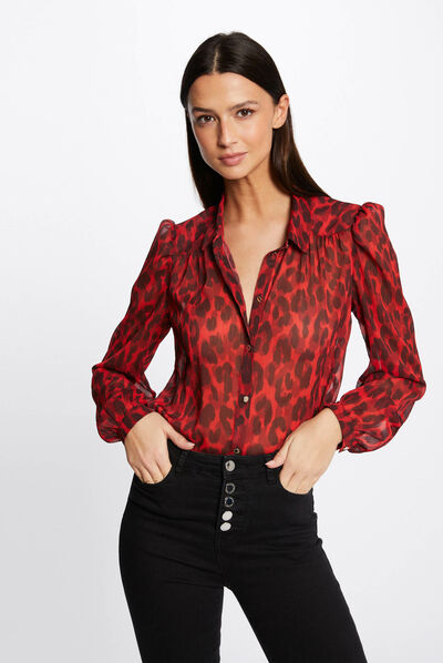 Long-sleeved shirt leopard print multico ladies'
