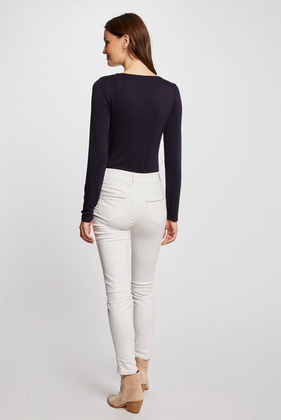 Long-sleeved t-shirt collar with lace navy ladies'
