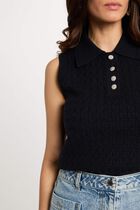 Sleeveless top with folded collar navy blue women