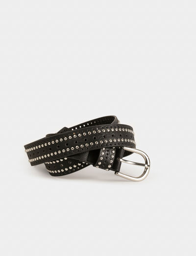 Belt with studs and perforations black ladies'