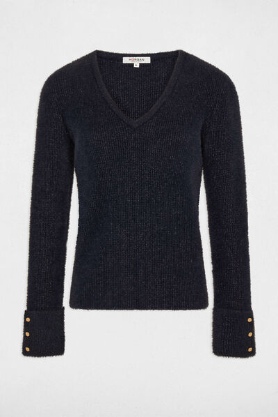 Long-sleeved jumper with V-neck navy ladies'