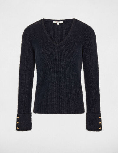 Long-sleeved jumper with V-neck navy ladies'