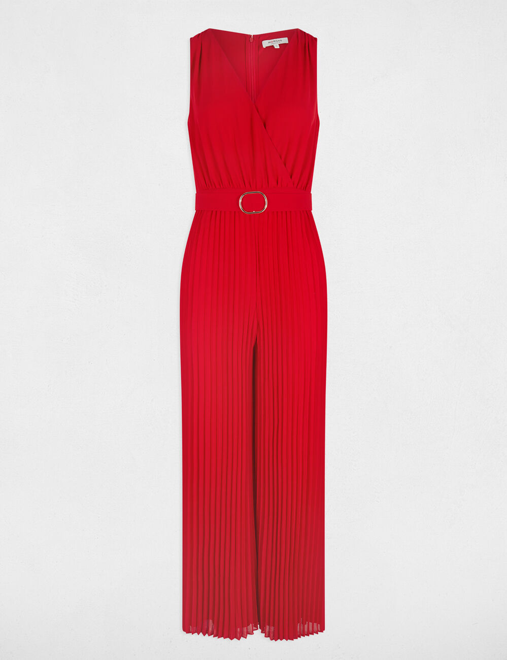 Loose jumpsuit with pleated legs red women