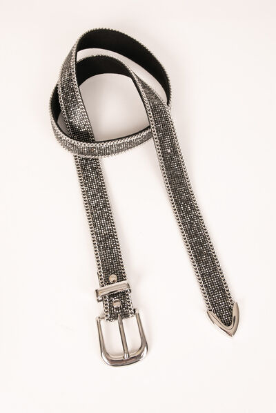 Belt with rhinestones and chains mid-grey ladies'