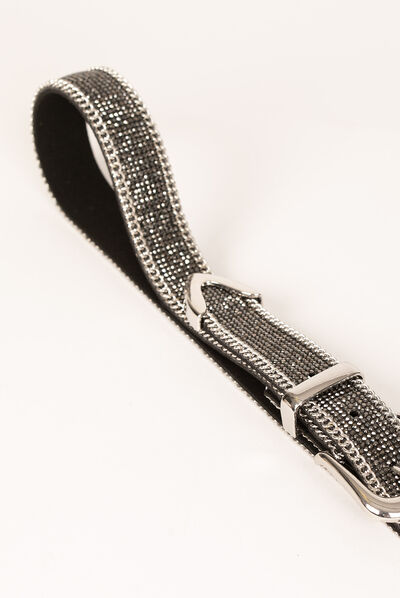 Belt with rhinestones and chains mid-grey ladies'