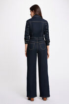 Wide-leg denim jumpsuit raw denim women