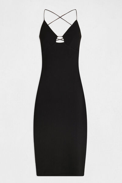 Midi straight dress with lacing black ladies'