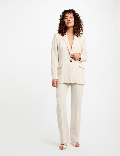 Striped wide leg trousers beige women