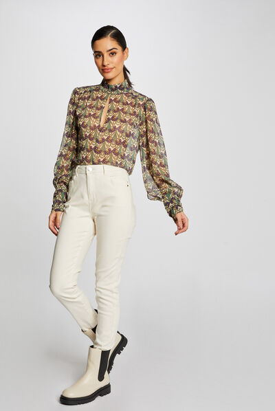 High-waisted skinny trousers ivory ladies'