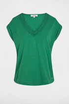 Shiny v-neck t-shirt meadow green women