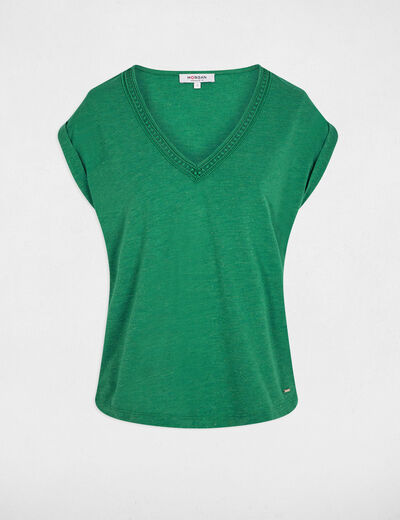 Shiny v-neck t-shirt meadow green women