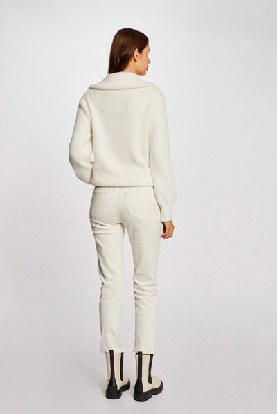 Long-sleeved jumper with zipped collar ivory ladies'
