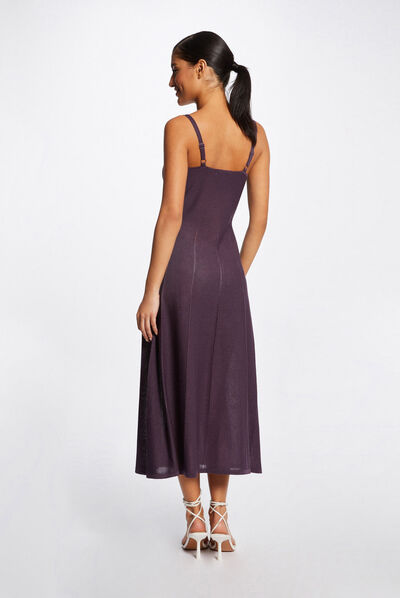 Midi A-line jumper dress thin straps plum ladies'