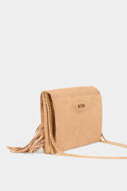 Sac pochette à franges sable femme