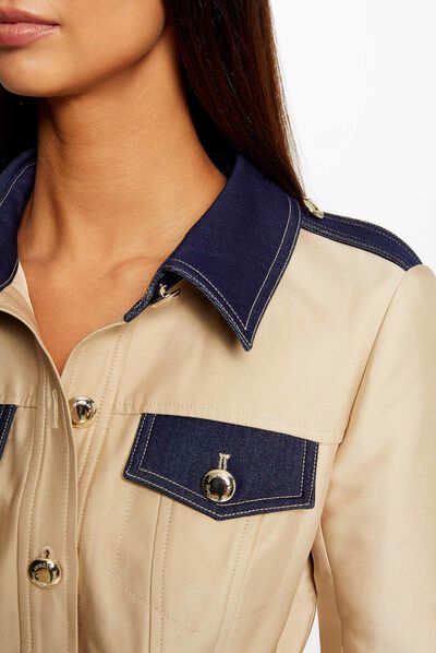 A-line belted trenchcoat denim details beige ladies'