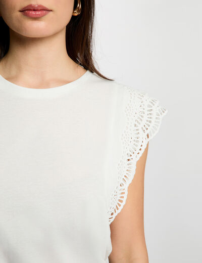 T-shirt with lace sleeves white women