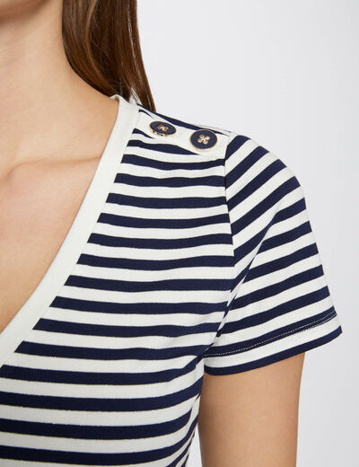 Striped short-sleeved t-shirt ecru ladies'