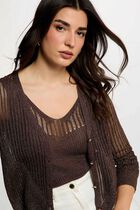 Openwork long-sleeved cardigan dark brown women