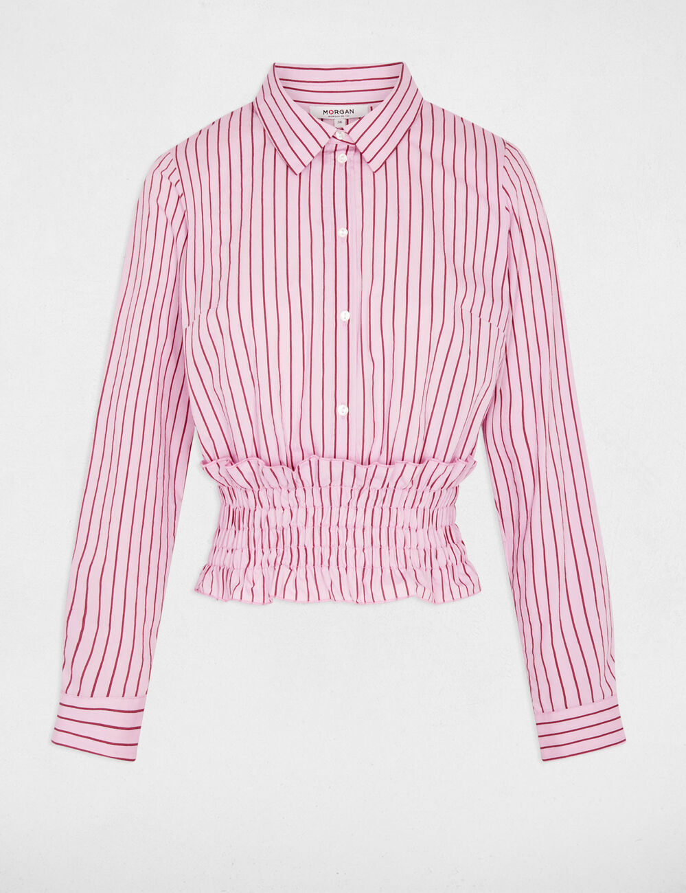 Striped shirt with a notched collar pink women