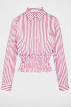Striped shirt with a notched collar pink women