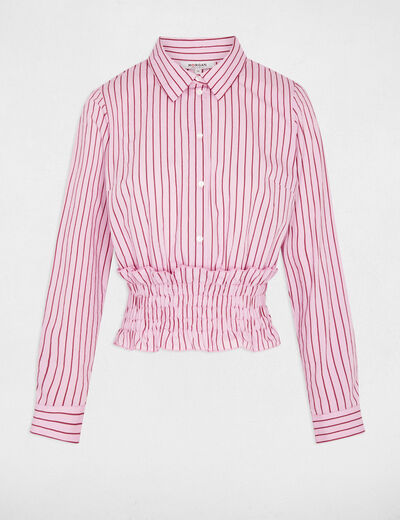 Striped shirt with a notched collar pink women