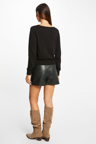 Straight buttoned cardigan with V-neck black ladies'