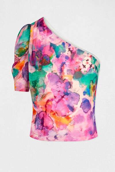 Asymmetrical blouse floral print multico ladies'