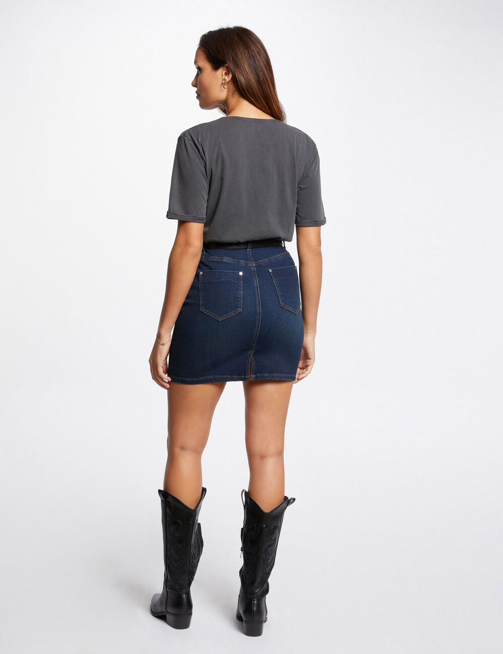 Short denim skirt raw denim women
