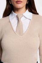 2-in-1 sweater with folded collar beige women