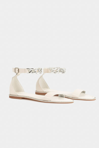 Flat sandals with chain detail beige ladies'