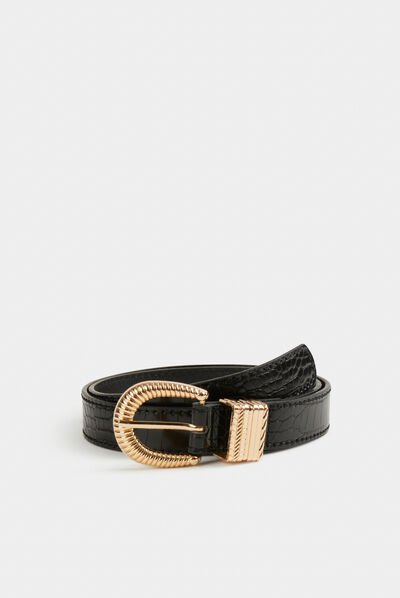 Belt with croc effect black ladies'
