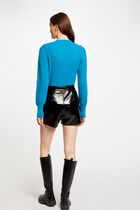 Long-sleeved jumper with high collar blue women