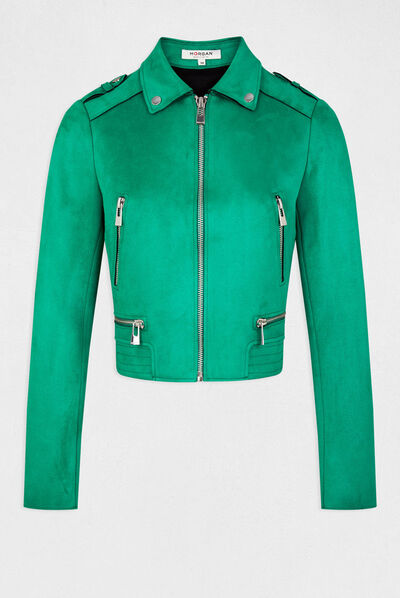Straight jacket with suede effect light green ladies'