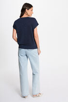 Pull col en V manches courtes bleu pétrole femme
